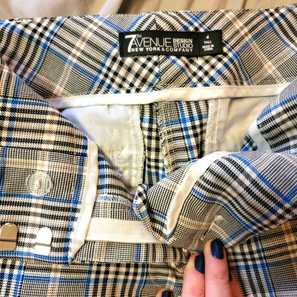 NY & Co 4 Tall Black/Blue Plaid Pants